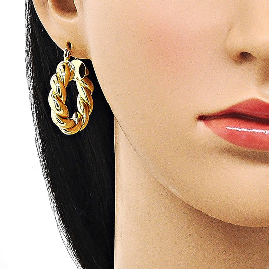 Oro Laminado Medium Hoop, Gold Filled Style Twist Design, Polished, Golden Finish