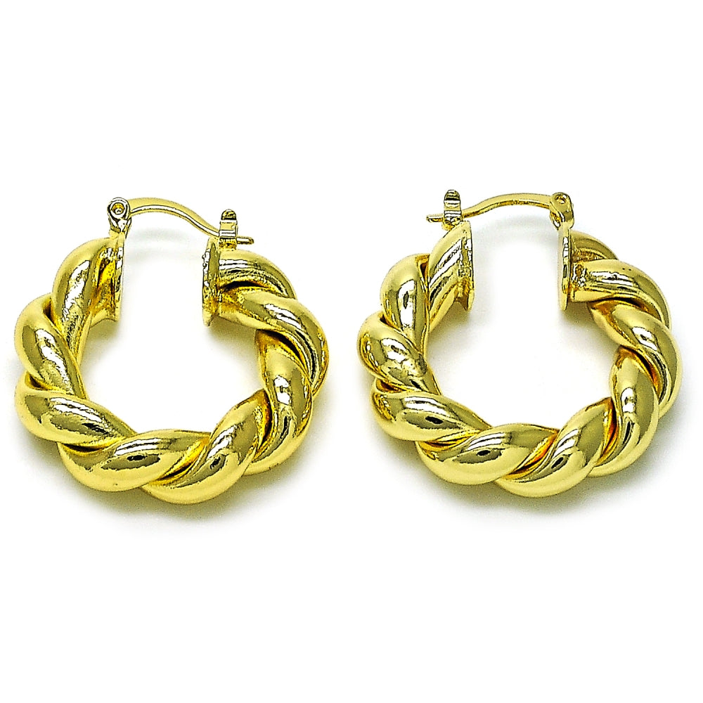 Oro Laminado Medium Hoop, Gold Filled Style Twist Design, Polished, Golden Finish