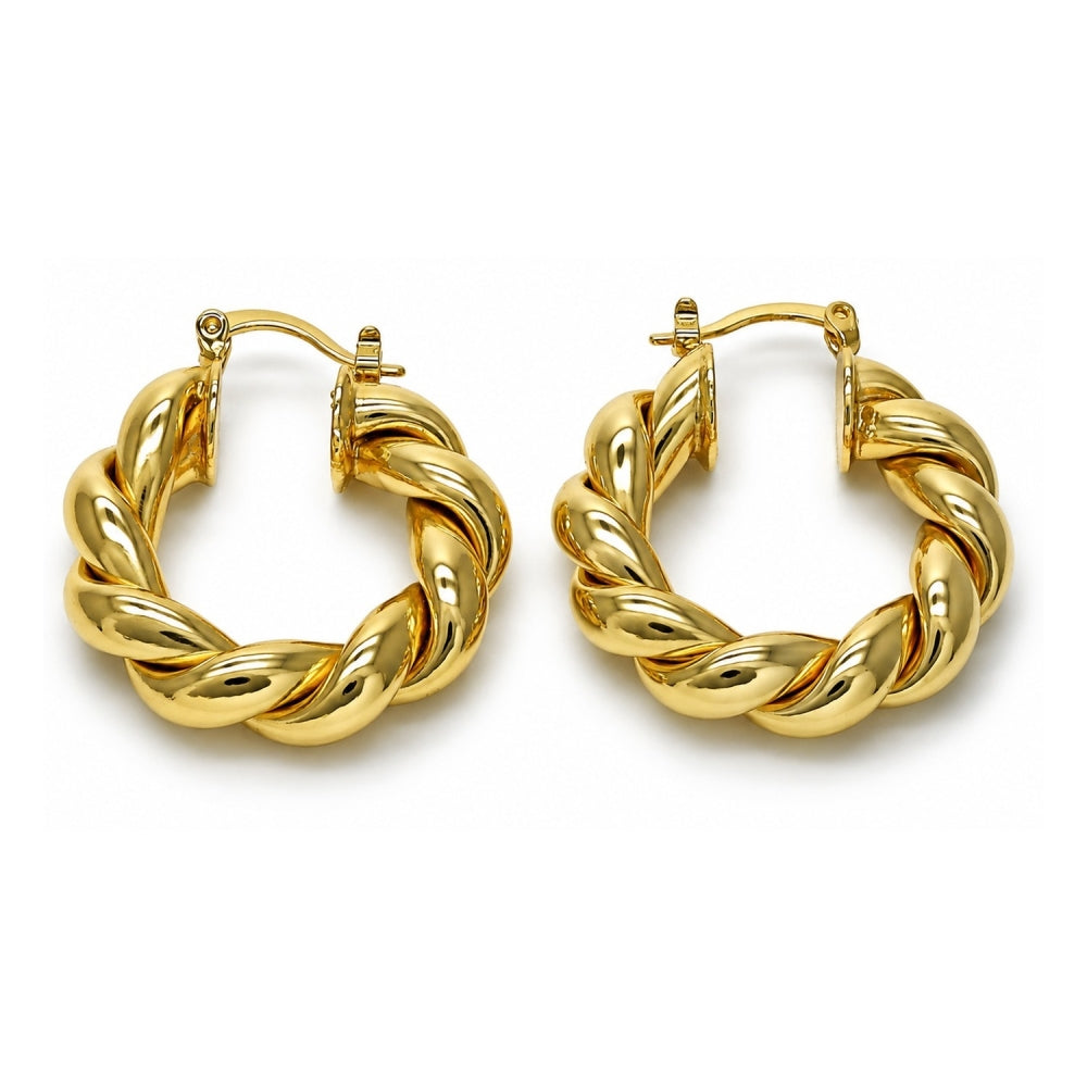 Oro Laminado Medium Hoop, Gold Filled Style Twist Design, Polished, Golden Finish