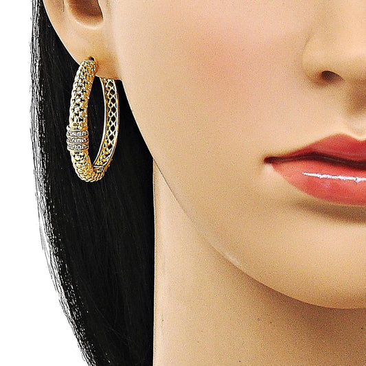Oro Laminado Huggie Hoop, Gold Filled Style with White Cubic Zirconia, Polished, Golden Finish