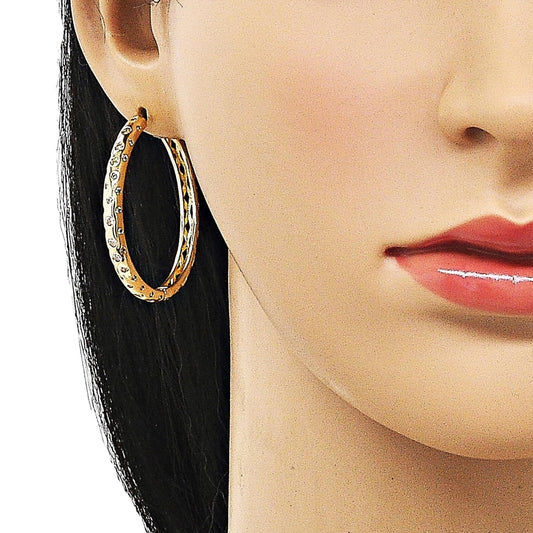 Oro Laminado Huggie Hoop, Gold Filled Style with White Cubic Zirconia, Polished, Golden Finish