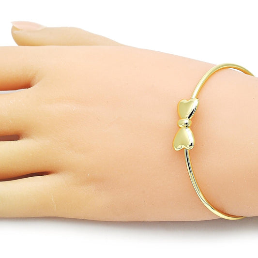 Oro Laminado Individual Bangle, Gold Filled Style Bow Design, Polished, Golden Finish