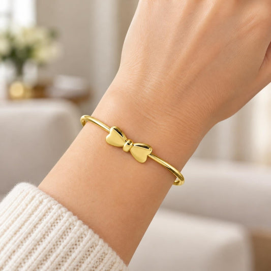 Oro Laminado Individual Bangle, Gold Filled Style Bow Design, Polished, Golden Finish