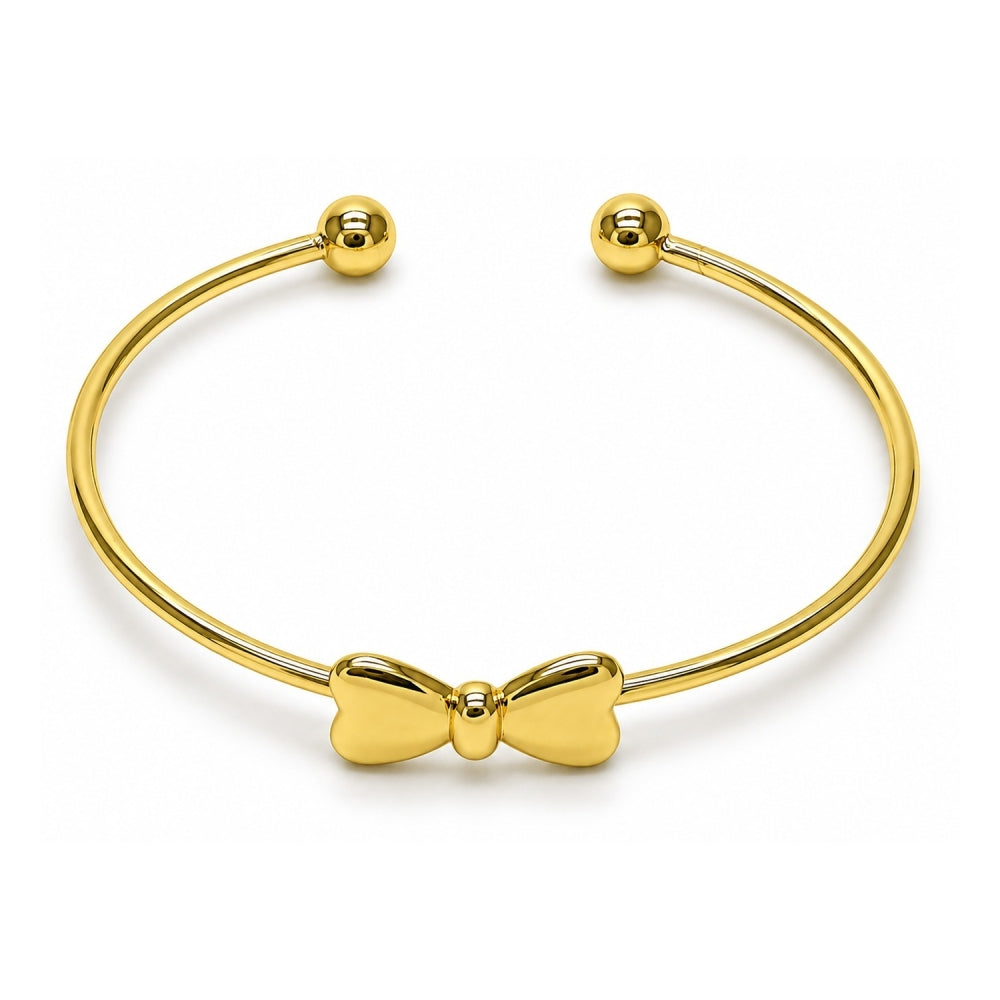 Oro Laminado Individual Bangle, Gold Filled Style Bow Design, Polished, Golden Finish