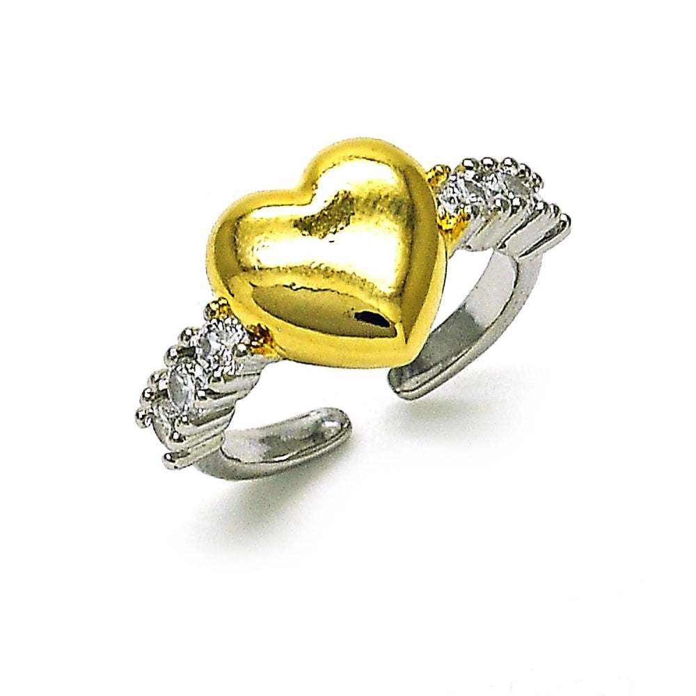 Oro Laminado Multi Stone Ring, Gold Filled Style Heart Design, with White Cubic Zirconia, Polished, Two Tone