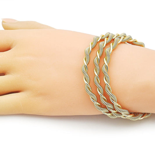 Oro Laminado Trio Bangle, Gold Filled Style Twist Design, Polished, Golden Finish
