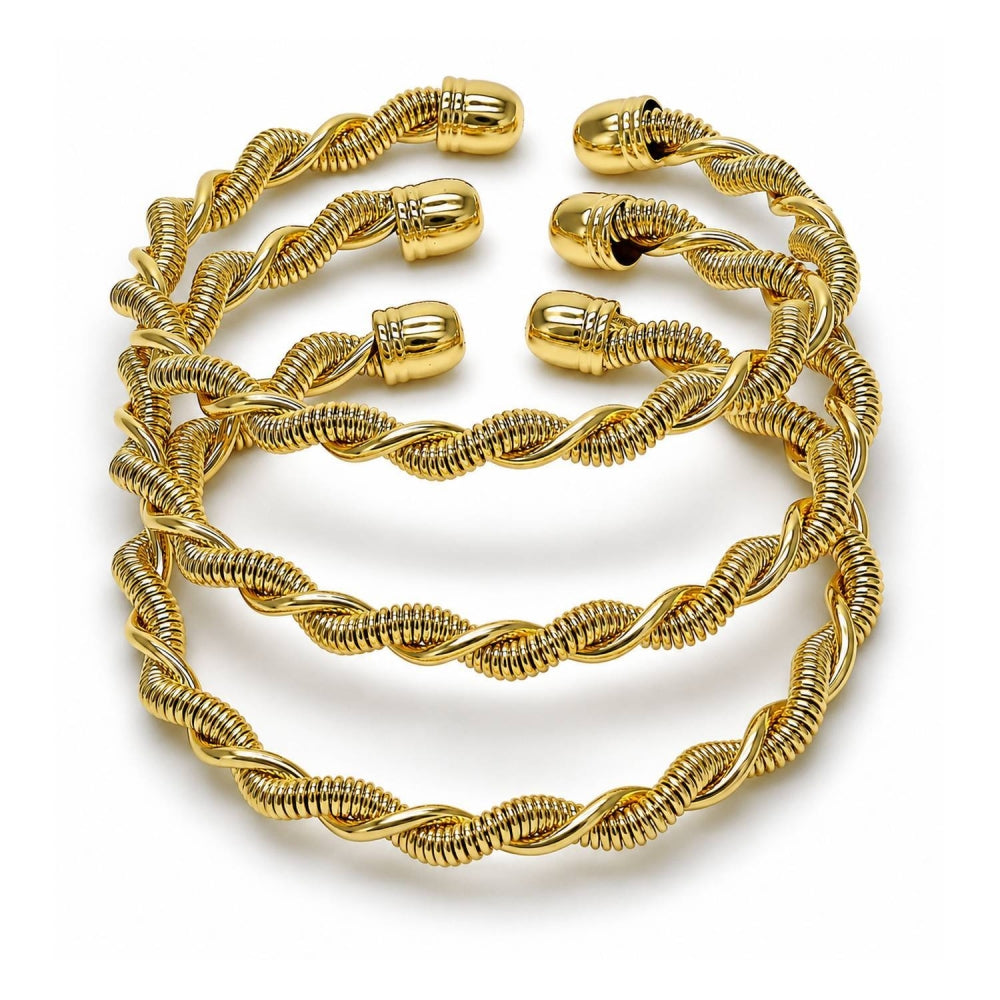 Oro Laminado Trio Bangle, Gold Filled Style Twist Design, Polished, Golden Finish