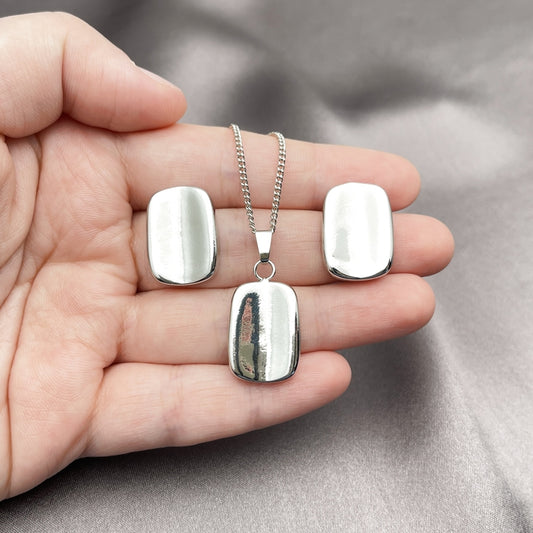 Rhodium Gold Filled Earring and Pendant Adult Set, Polished, Rhodium Finish