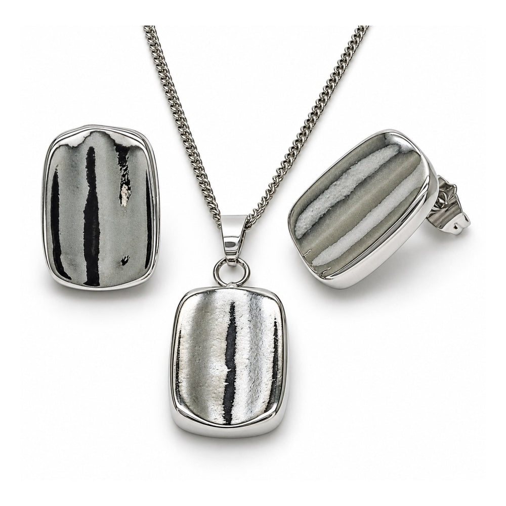 White Gold Filled Earring and Pendant Adult Set, Polished, Rhodium Finish
