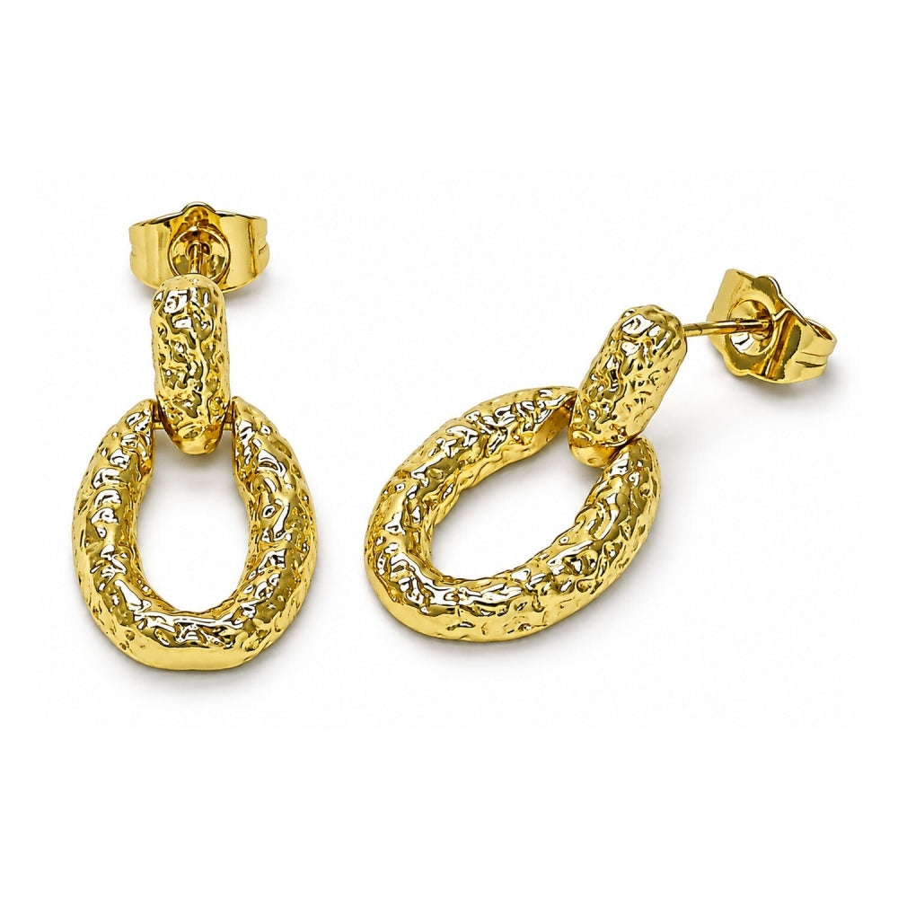 Oro Laminado Stud Earring, Gold Filled Style Diamond Cutting Finish, Golden Finish