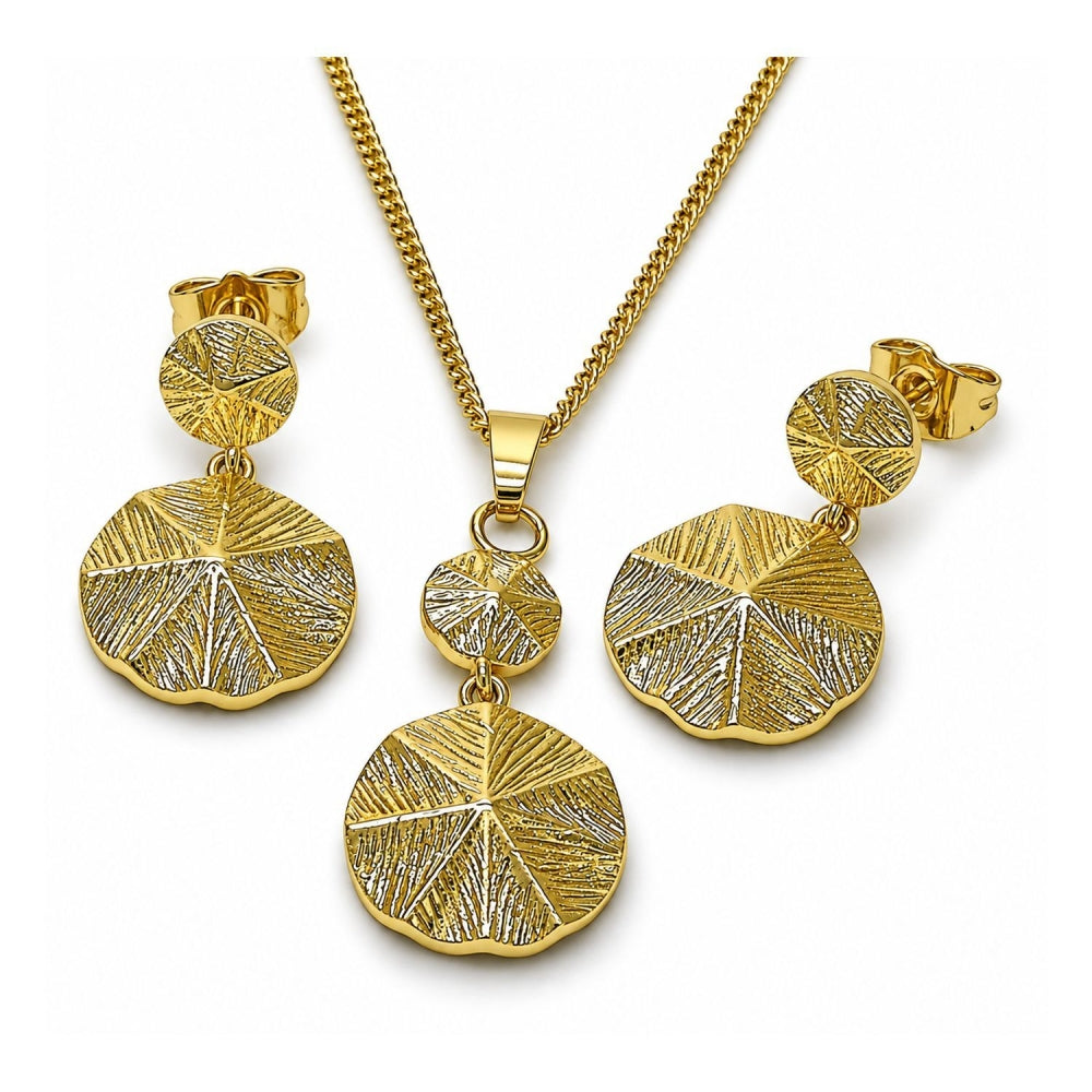 Oro Laminado Earring and Pendant Adult Set, Gold Filled Style Diamond Cutting Finish, Golden Finish