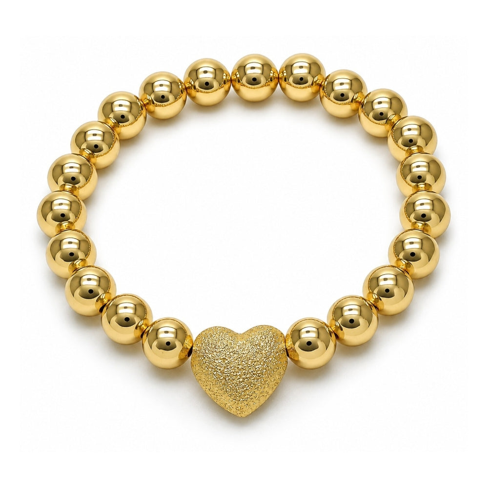 Oro Laminado Fancy Bracelet, Gold Filled Style Heart and Ball Design, Matte Finish, Golden Finish