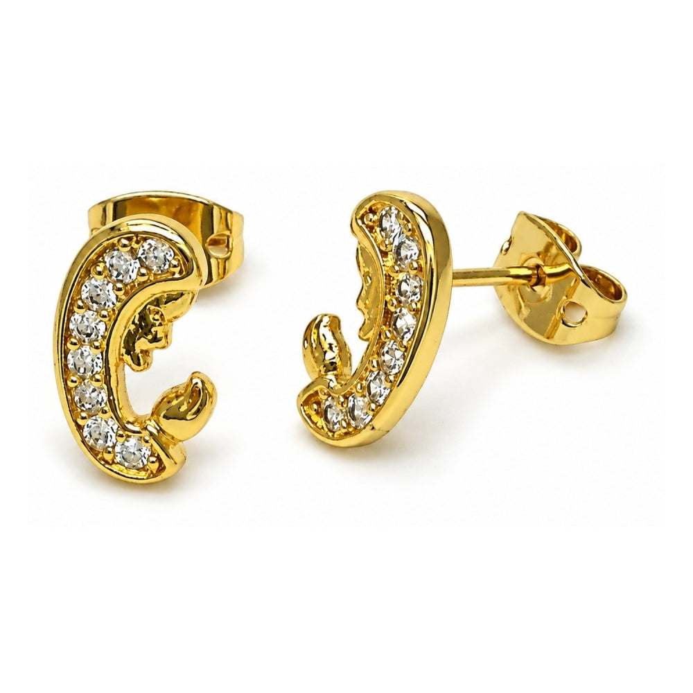 Oro Laminado Stud Earring, Gold Filled Style Guadalupe Design, with White Micro Pave, Polished, Golden Finish