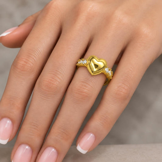 Oro Laminado Multi Stone Ring, Gold Filled Style Heart Design, with White Cubic Zirconia, Polished, Golden Finish
