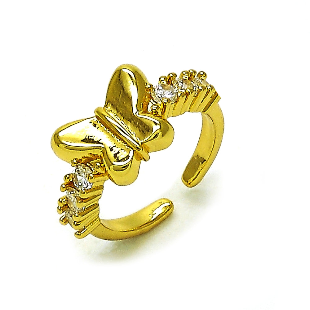 Oro Laminado Multi Stone Ring, Gold Filled Style Butterfly Design, with White Cubic Zirconia, Polished, Golden Finish