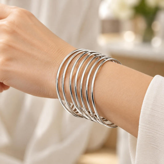 White Gold Filled Semanario Bangle, Polished, Rhodium Finish