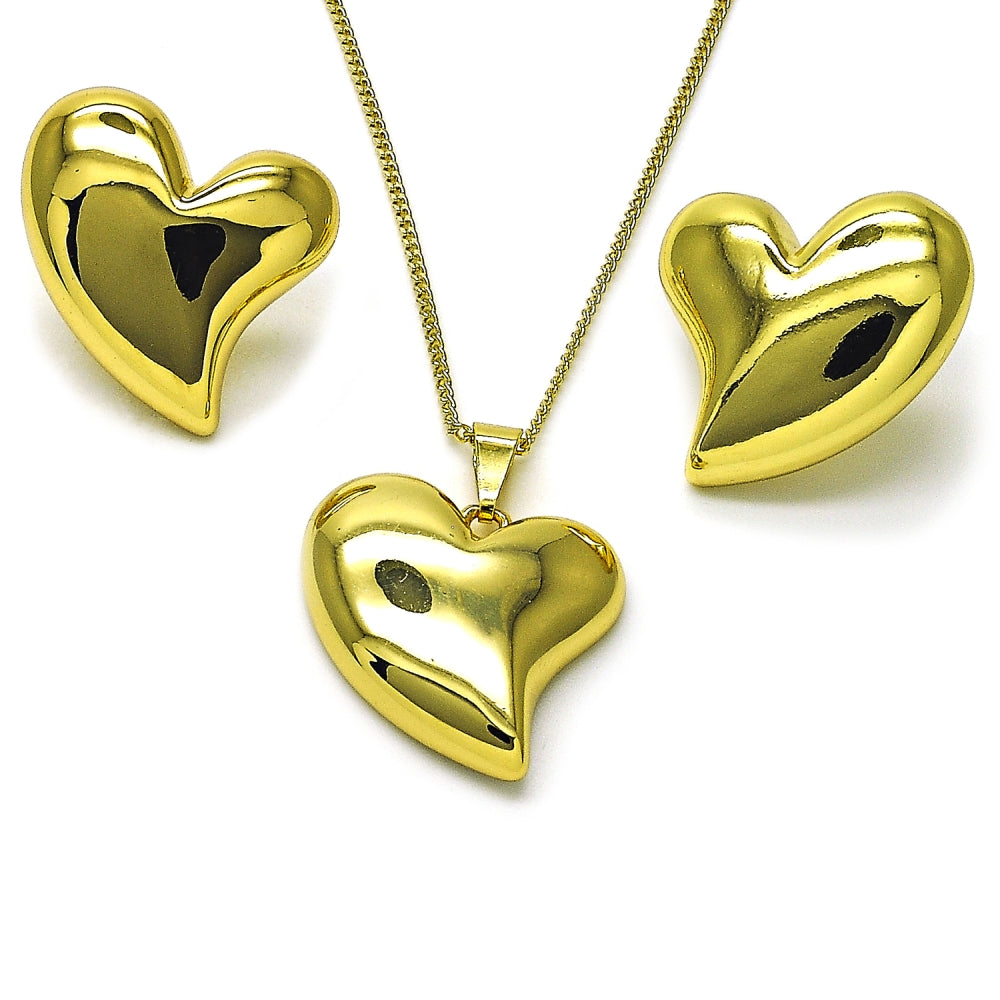 Oro Laminado Earring and Pendant Adult Set, Gold Filled Style Heart Design, Polished, Golden Finish