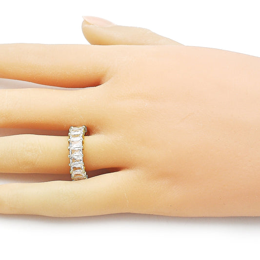 Oro Laminado Multi Stone Ring, Gold Filled Style Baguette Design, with White Cubic Zirconia, Polished, Golden Finish