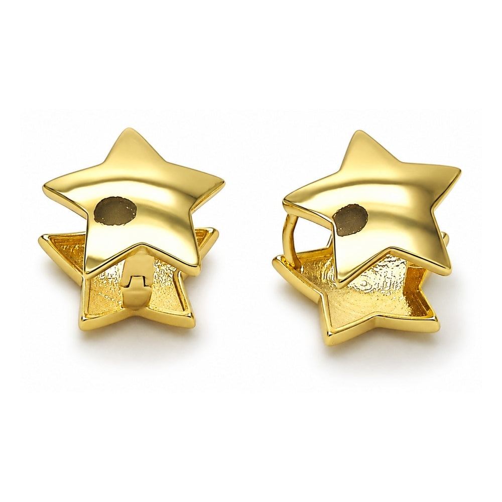 Oro Laminado Huggie Hoop, Gold Filled Style Star Design, Polished, Golden Finish