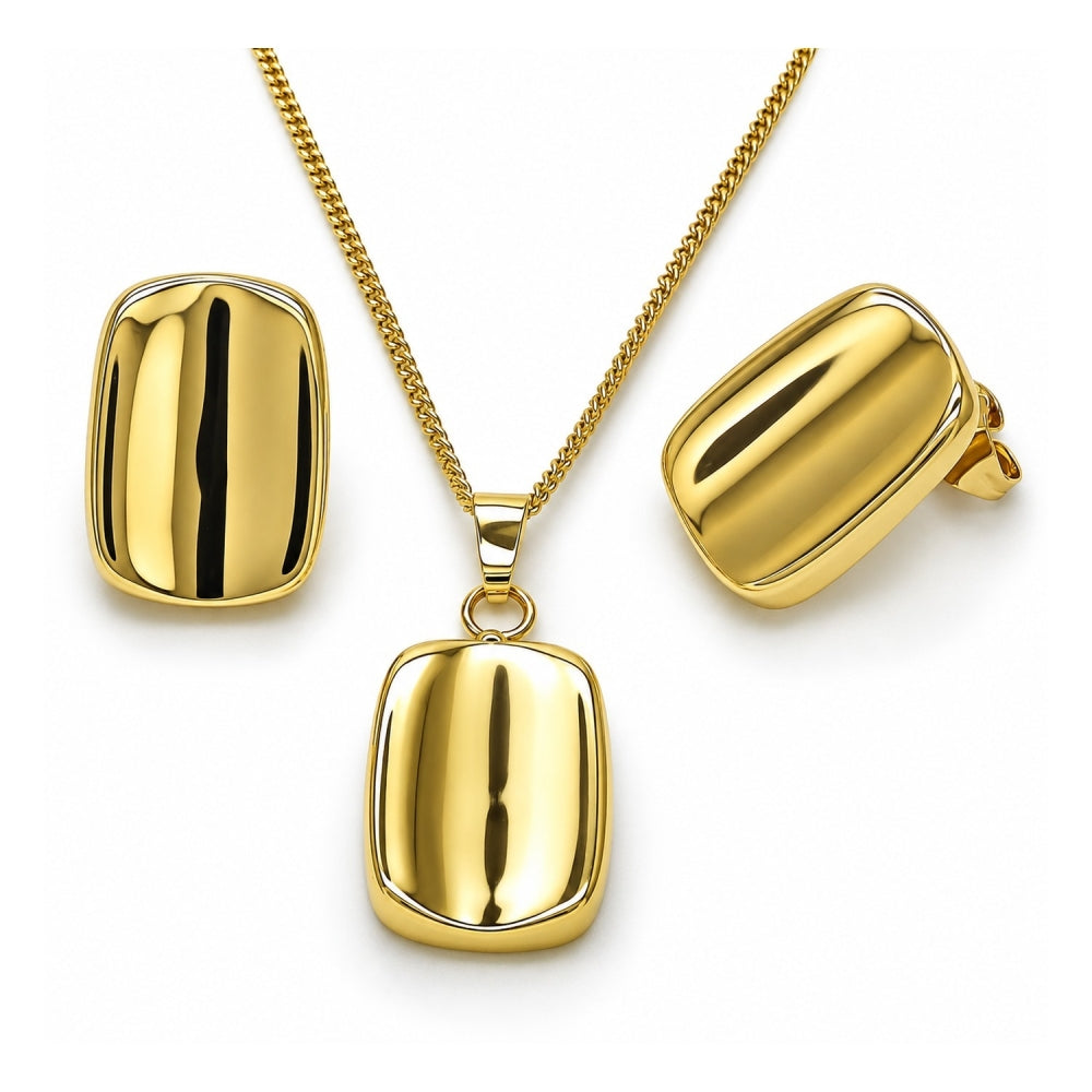Oro Laminado Earring and Pendant Adult Set, Gold Filled Style Polished, Golden Finish