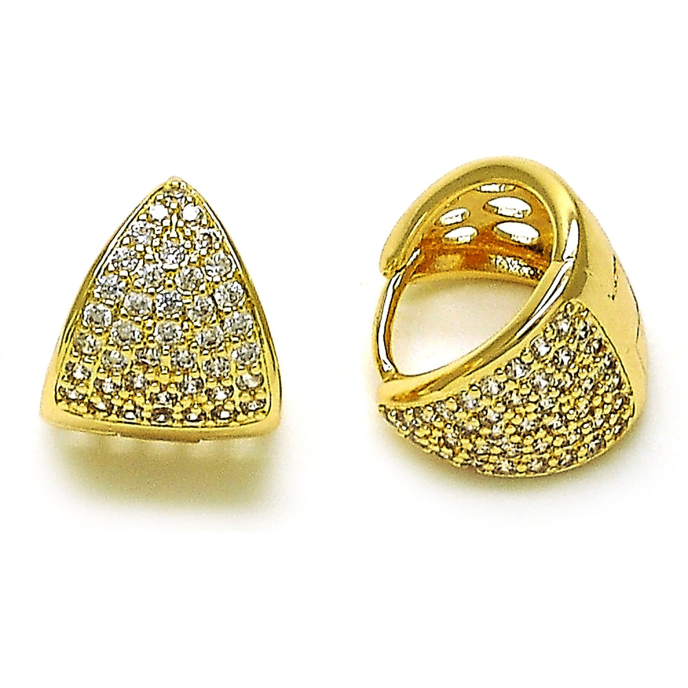 Oro Laminado Huggie Hoop, Gold Filled Style with White Cubic Zirconia, Polished, Golden Finish