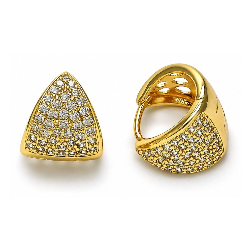 Oro Laminado Huggie Hoop, Gold Filled Style with White Cubic Zirconia, Polished, Golden Finish