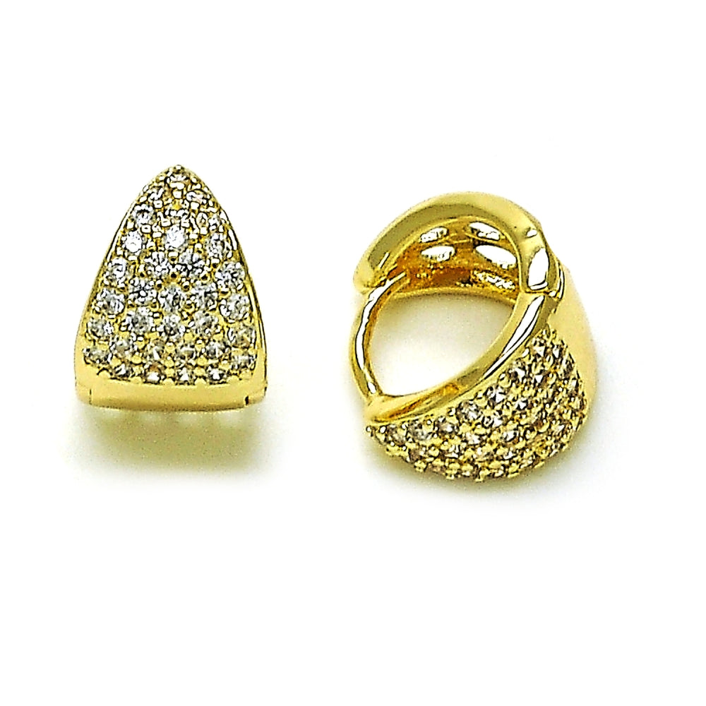 Oro Laminado Huggie Hoop, Gold Filled Style with White Cubic Zirconia, Polished, Golden Finish