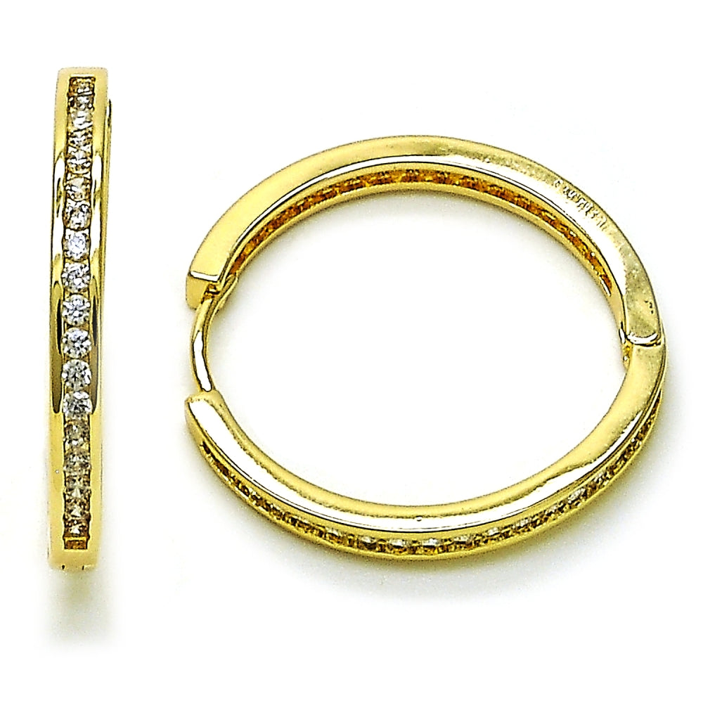 Oro Laminado Huggie Hoop, Gold Filled Style with White Cubic Zirconia, Polished, Golden Finish