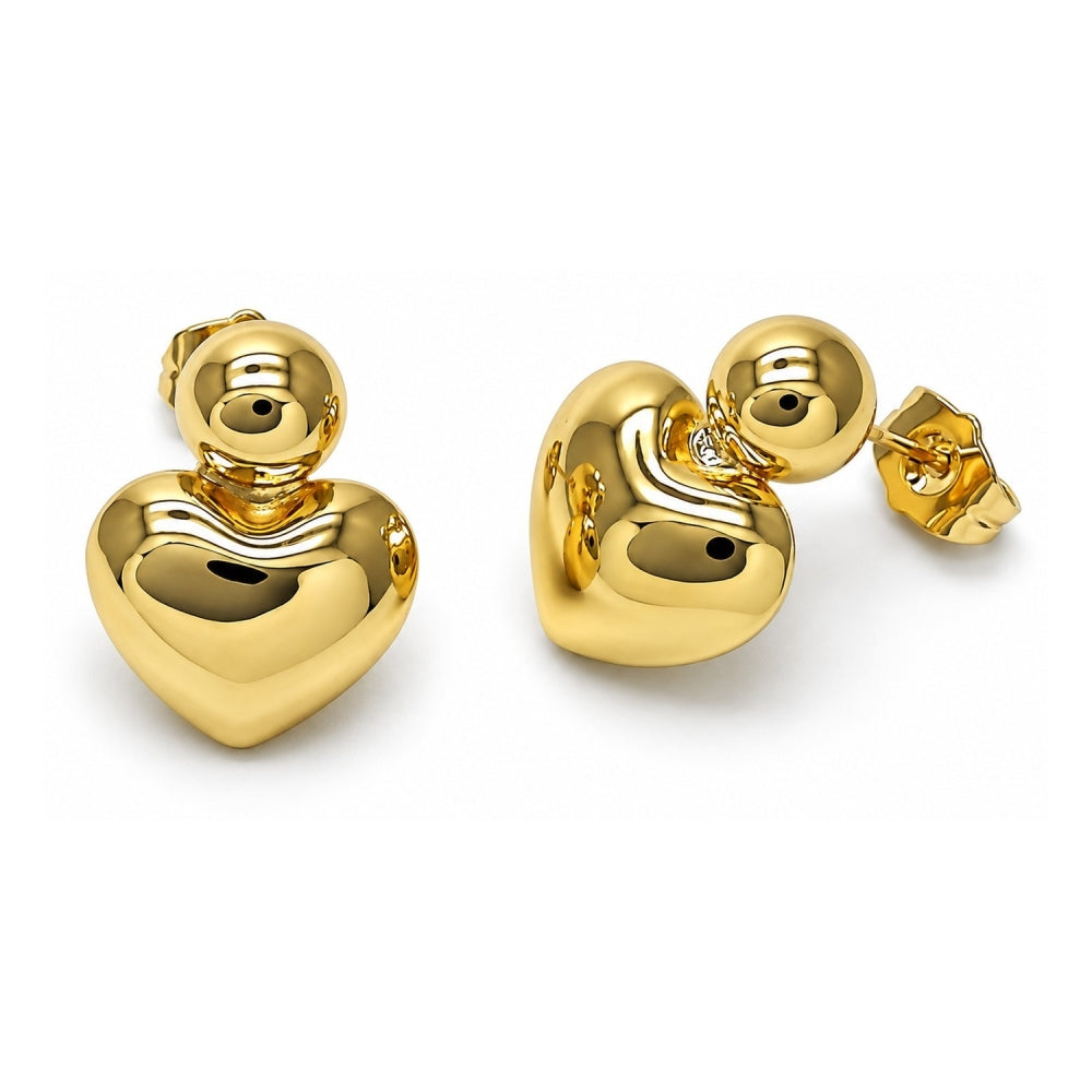 Oro Laminado Stud Earring, Gold Filled Style Heart and Ball Design, Polished, Golden Finish