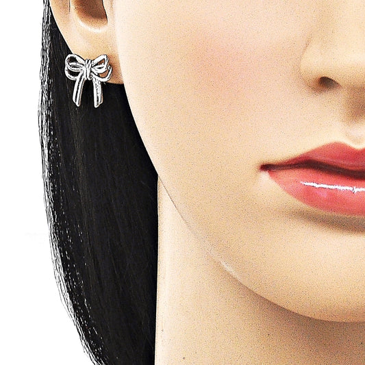 Rhodium Gold Filled Stud Earring, Bow Design, Polished, Rhodium Finish