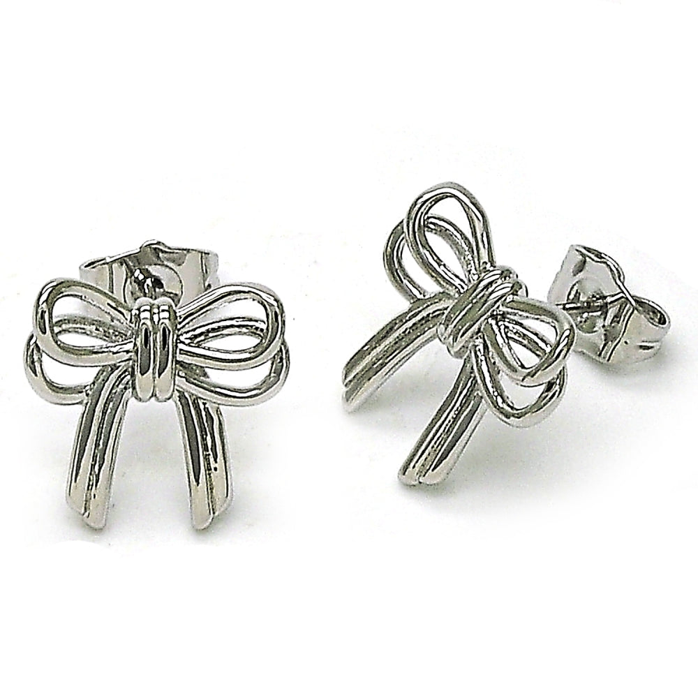 Rhodium Gold Filled Stud Earring, Bow Design, Polished, Rhodium Finish