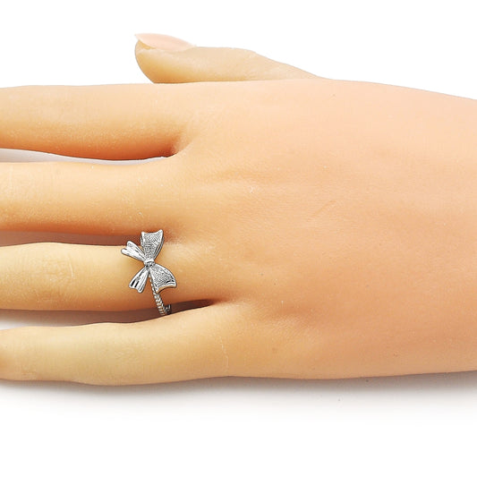 Rhodium Gold Filled Elegant Ring, Bow Design, Matte Finish, Rhodium Finish