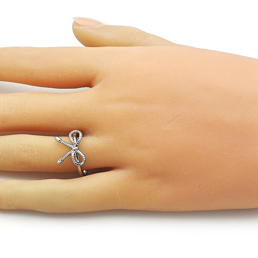 Rhodium Gold Filled Elegant Ring, Bow Design, Diamond Cutting Finish, Rhodium Finish