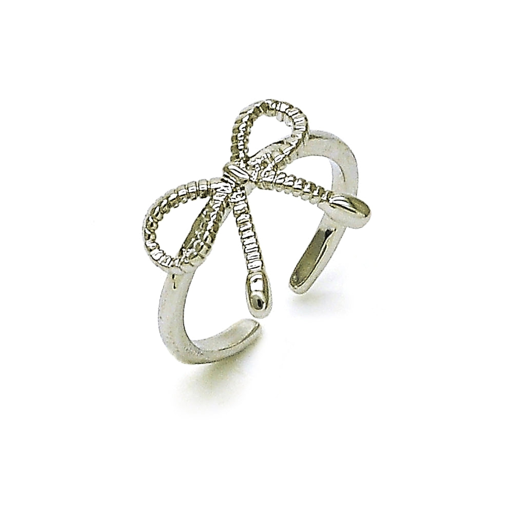 Rhodium Gold Filled Elegant Ring, Bow Design, Diamond Cutting Finish, Rhodium Finish