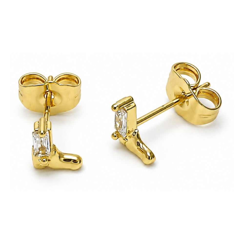 Oro Laminado Stud Earring, Gold Filled Style Shoes and Baguette Design, Polished, Golden Finish