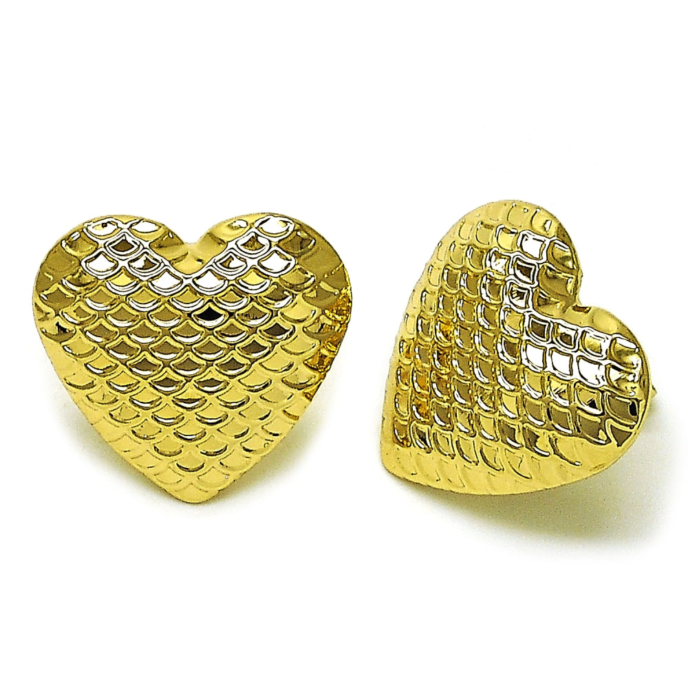 Oro Laminado Stud Earring, Gold Filled Style Heart and Hollow Design, Polished, Golden Finish