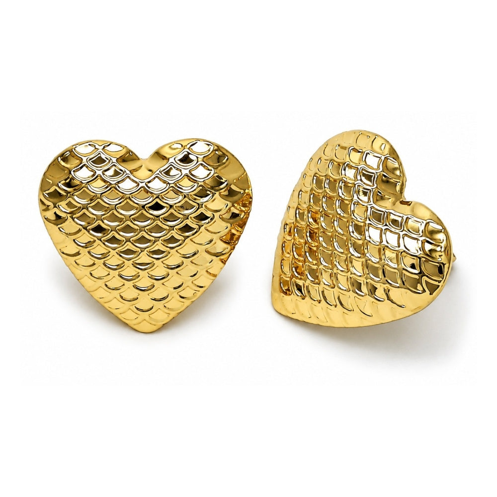 Oro Laminado Stud Earring, Gold Filled Style Heart and Hollow Design, Polished, Golden Finish