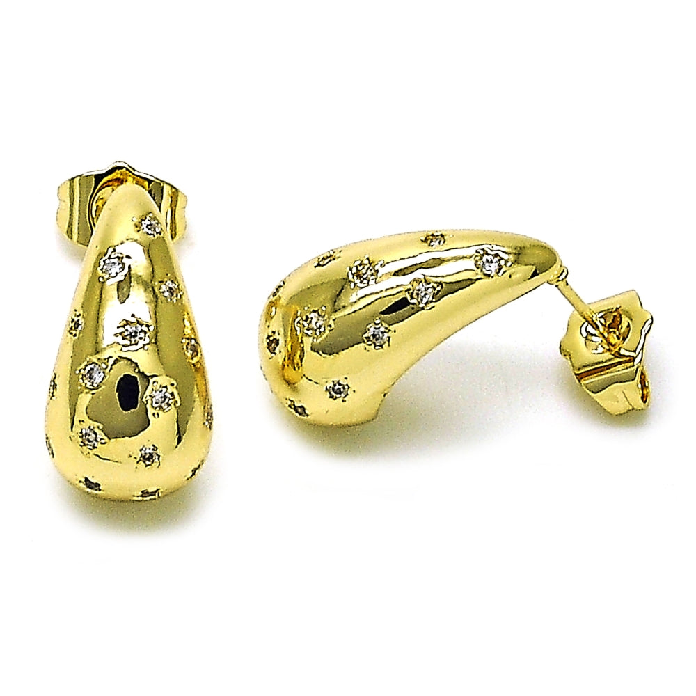 Oro Laminado Stud Earring, Gold Filled Style Teardrop and Star Design, with White Cubic Zirconia, Polished, Golden Finish