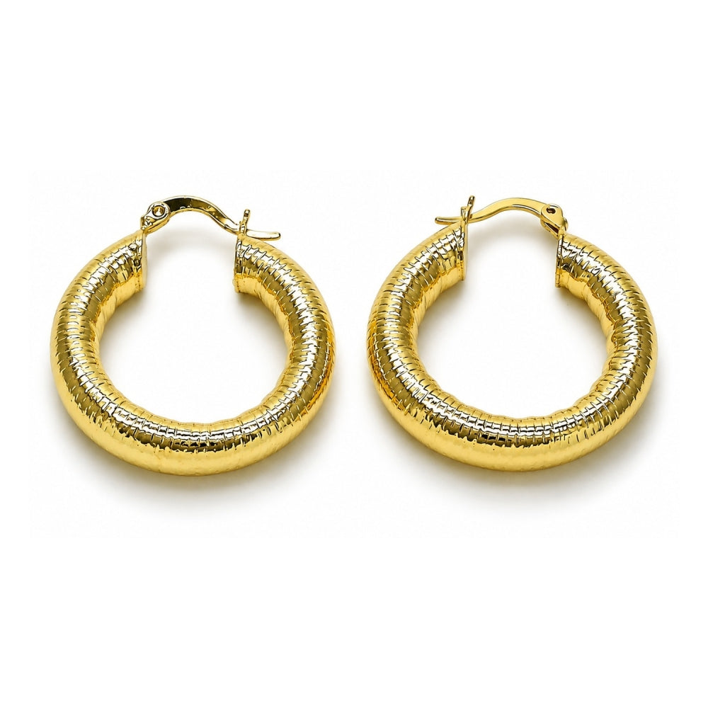 Oro Laminado Medium Hoop, Gold Filled Style Hollow Design, Polished, Golden Finish