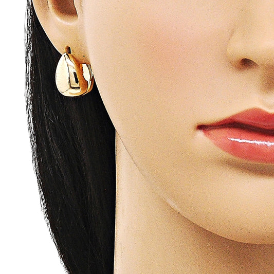 Oro Laminado Huggie Hoop, Gold Filled Style Teardrop Design, Polished, Golden Finish
