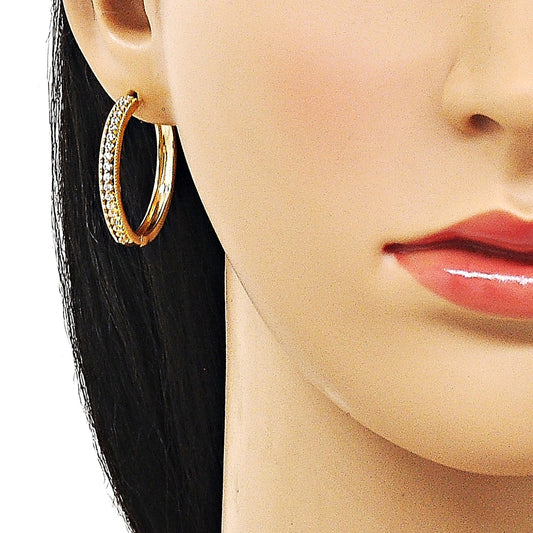 Oro Laminado Huggie Hoop, Gold Filled Style with White Cubic Zirconia, Polished, Golden Finish