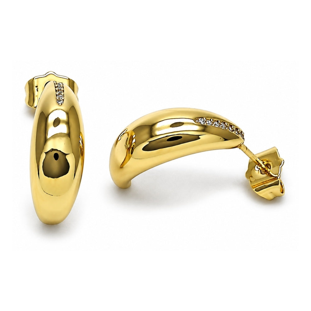 Oro Laminado Stud Earring, Gold Filled Style with White Micro Pave, Polished, Golden Finish