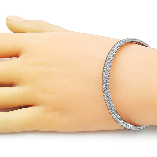 Rhodium Gold Filled Individual Bangle, with White Cubic Zirconia, Polished, Rhodium Finish