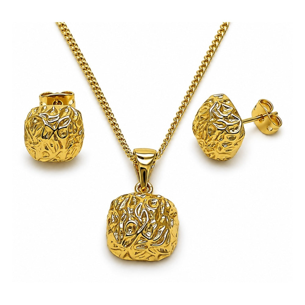 Oro Laminado Earring and Pendant Adult Set, Gold Filled Style Polished, Golden Finish