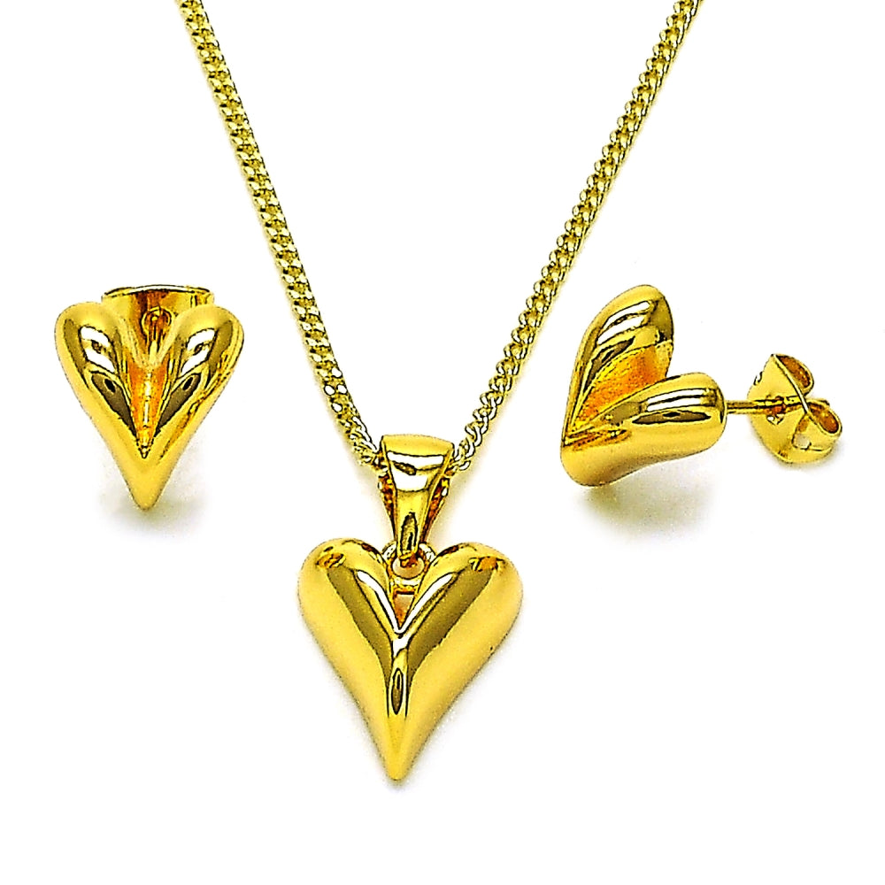 Oro Laminado Earring and Pendant Adult Set, Gold Filled Style Heart Design, Polished, Golden Finish