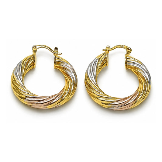 Oro Laminado Medium Hoop, Gold Filled Style Twist and Hollow Design, Polished, Tricolor