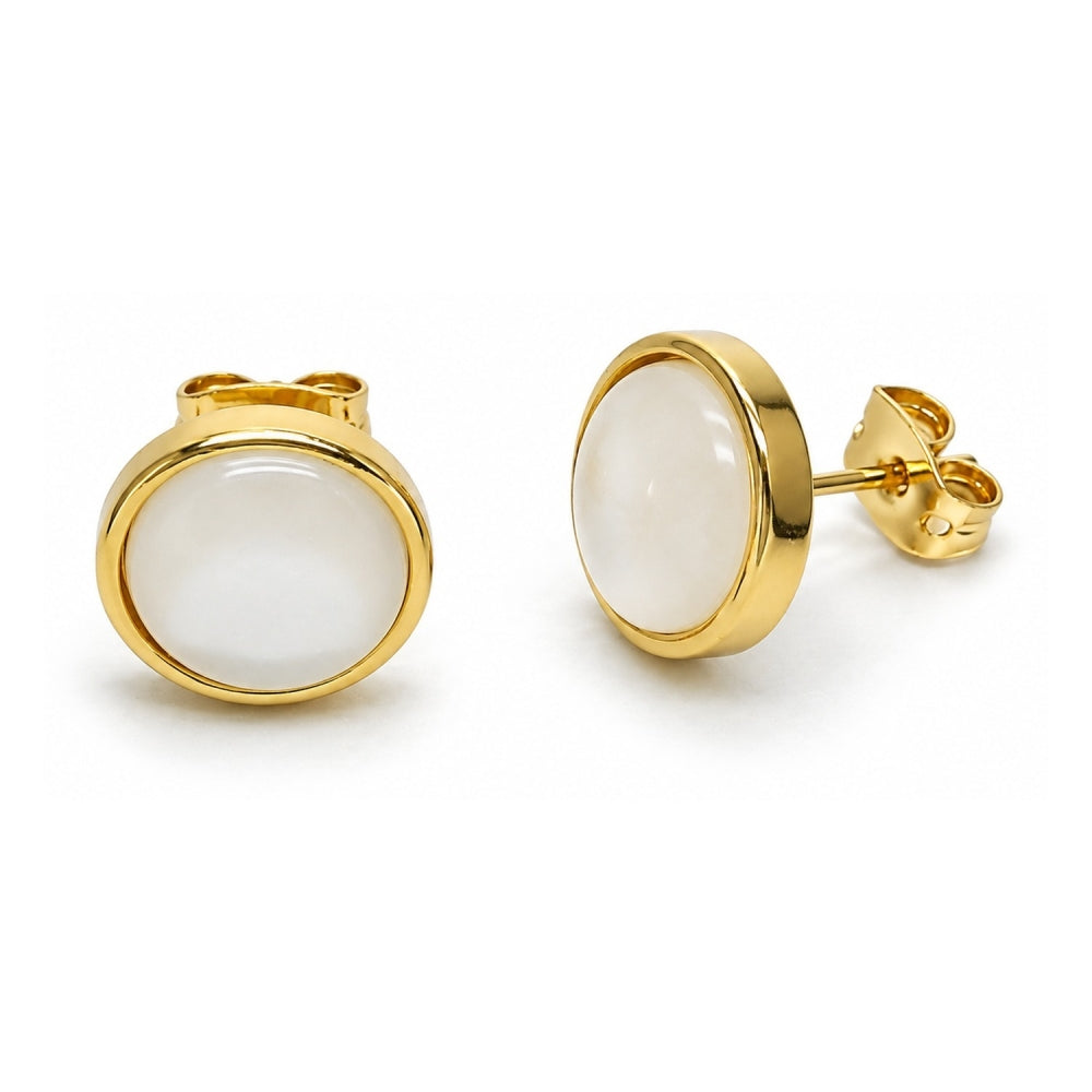 Oro Laminado Stud Earring, Gold Filled Style with Ivory Opal, Polished, Golden Finish