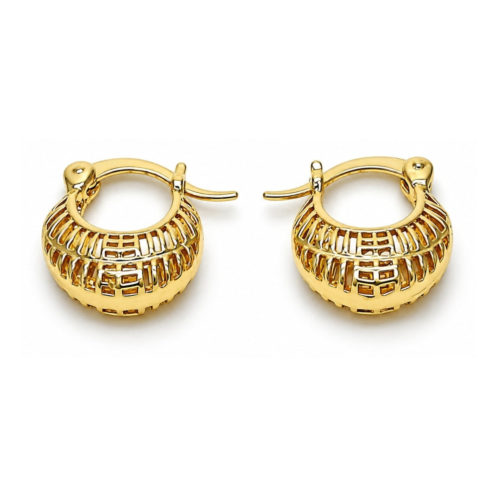 Oro Laminado Small Hoop, Gold Filled Style Filigree Design, Polished, Golden Finish