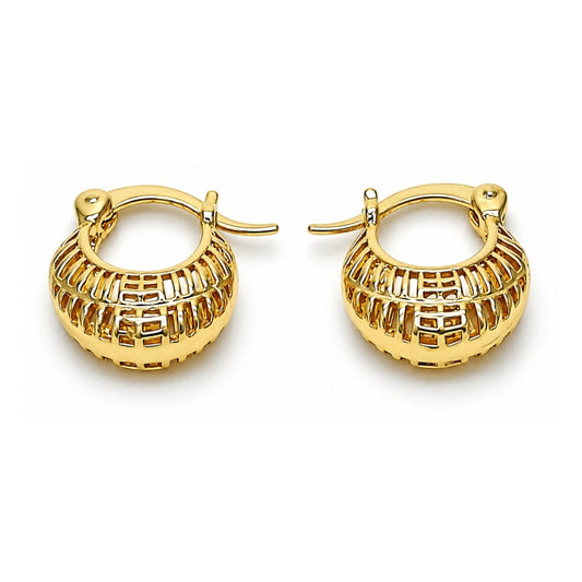 Oro Laminado Small Hoop, Gold Filled Style Filigree Design, Polished, Golden Finish
