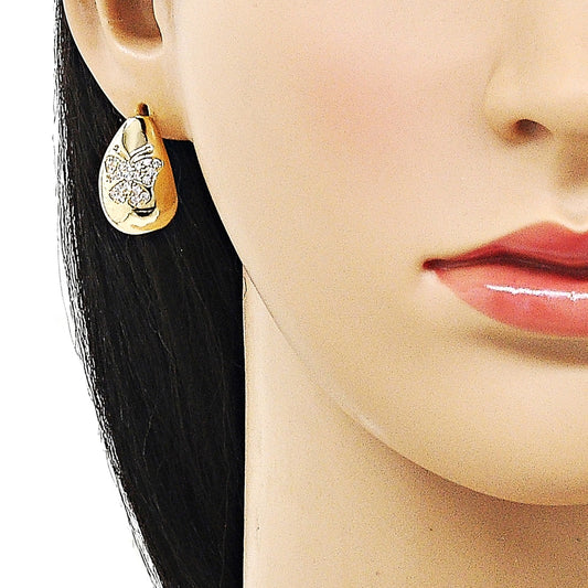 Oro Laminado Stud Earring, Gold Filled Style Teardrop and Butterfly Design, with White Cubic Zirconia, Polished, Golden Finish